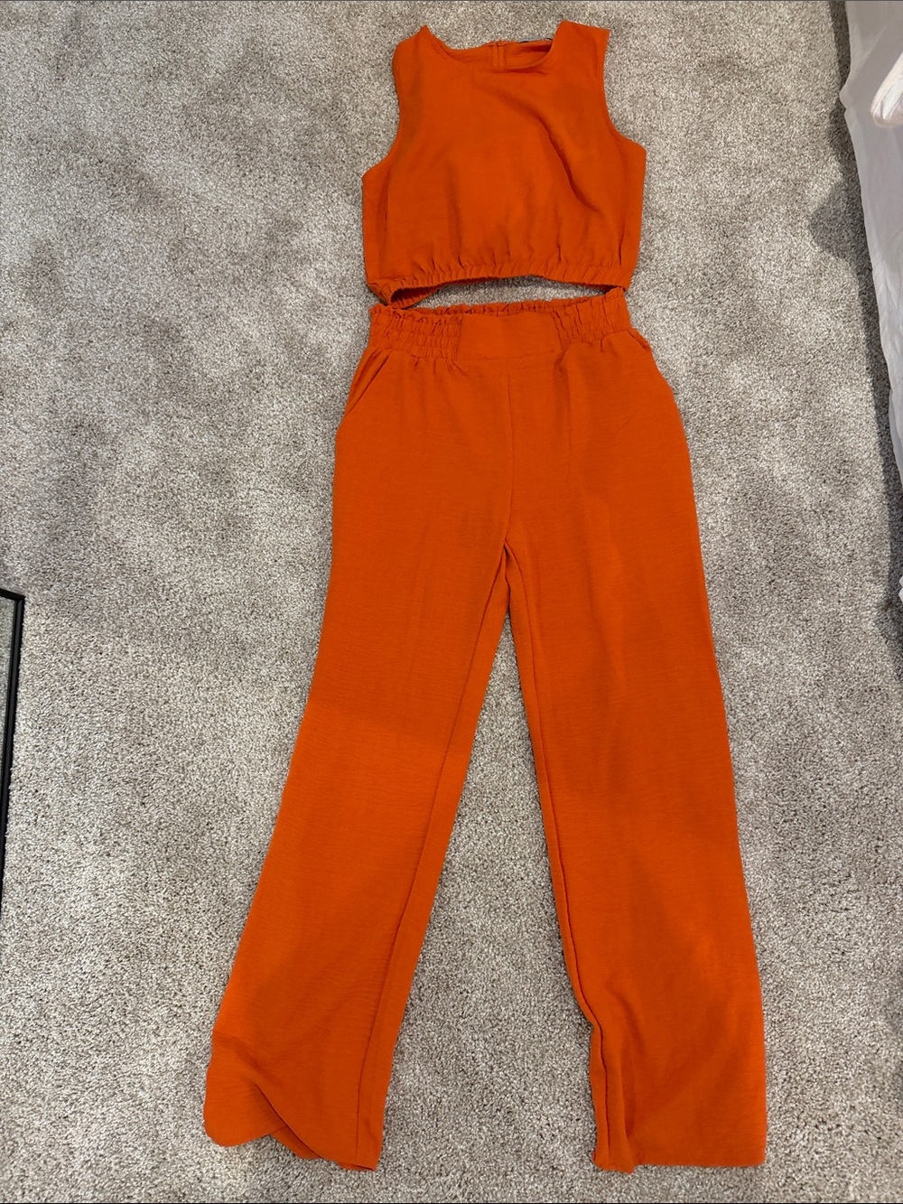 Paper Crane Orange Two-Piece Wide Leg Set